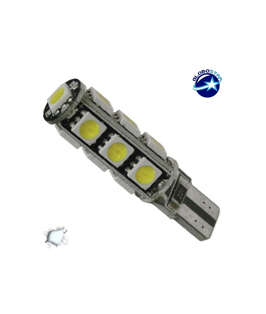 GloboStar® T10 W5W 21540 Λαμπτήρας LED T10 Can Bus με 13 SMD 5050 3.22W DC 12-16V IP20  660lm 120° Ψυχρό Λευκό